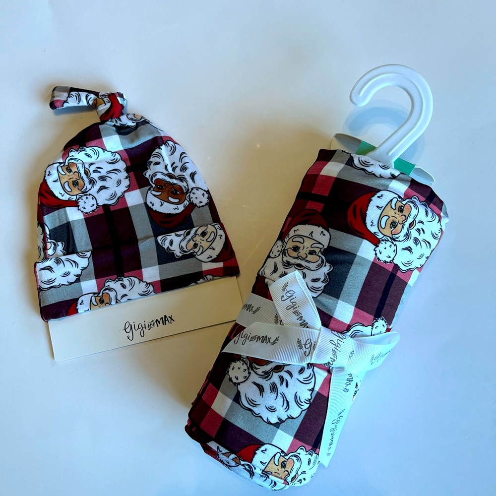 Gigi & Max Nico‎ Santa Swaddle & Hat Set Bamboo Christmas Newborn Swaddle NWT